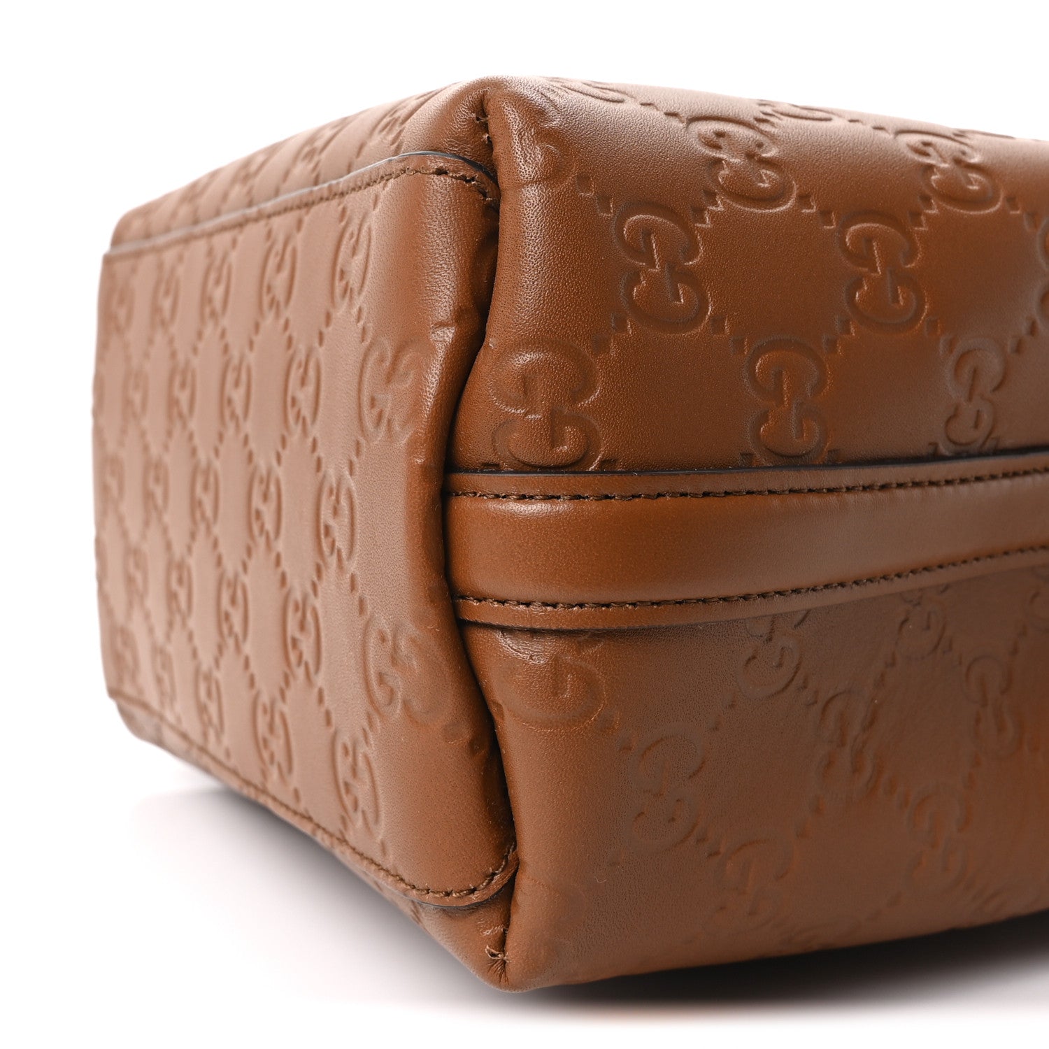 GG Calfskin Embossed Emblem Small Bucket Bag Brown