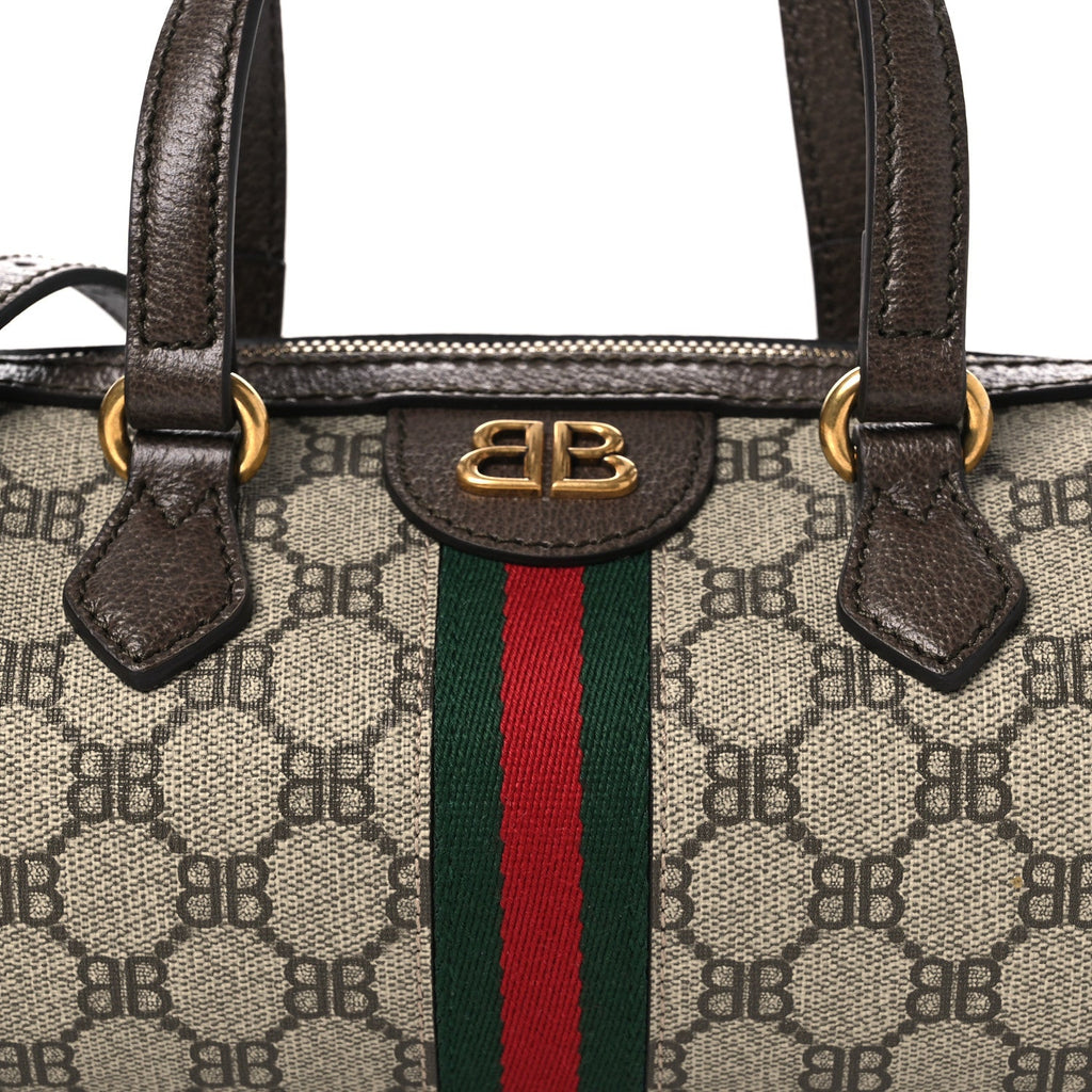 X BALENCIAGA BB Supreme Monogram Web Small Ophidia Boston Bag Beige New Acero