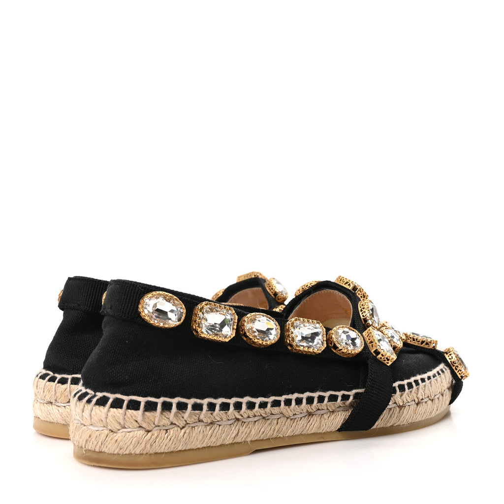Canvas Crystal Embellished Espadrilles 36 Black