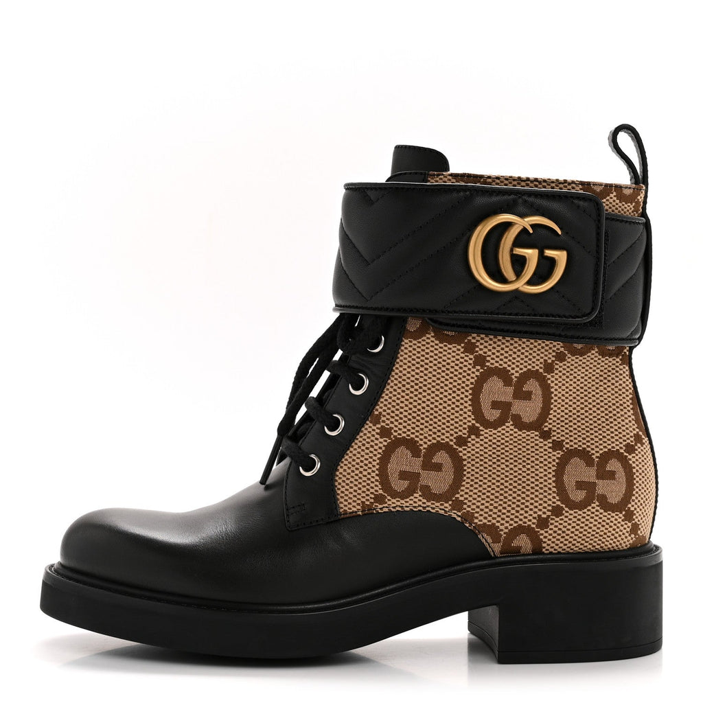 Flores Calfskin Monogram Maxi GG Nappa Matelasse Double G 40mm Ankle Boots 36.5 Black Camel Ebony