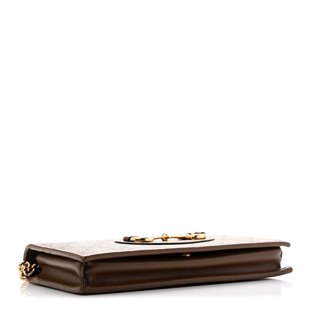 GG Supreme Monogram Azalea Calfskin Horsebit 1955 Wallet On Chain Beige Ebony Brown Sugar