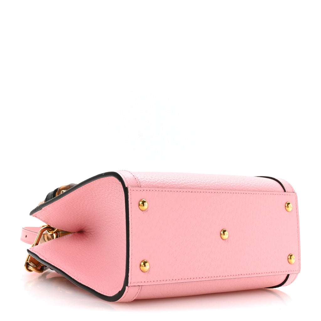 Textured Dollar Calfskin Web Mini Diana Tote Bag Wild Rose Black