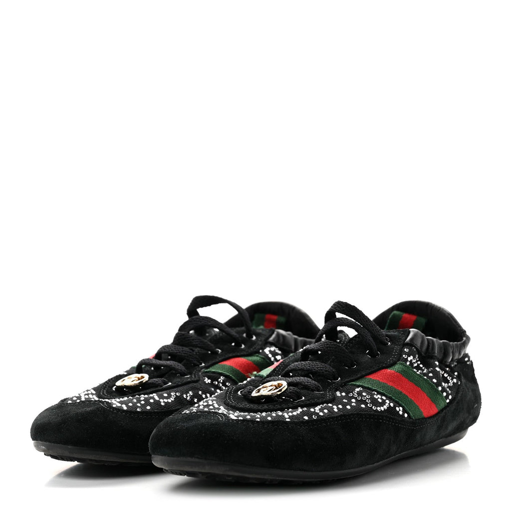 GG Suede Monogram Crystal Web Womens Sneakers 36 Black
