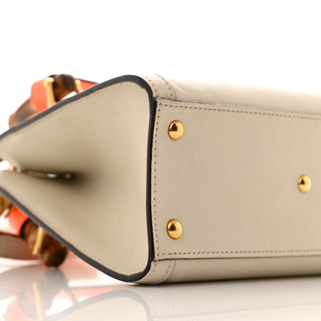 Wonka Grain Calfskin Mini Diana Tote Bag Mystic White Orange Fluo