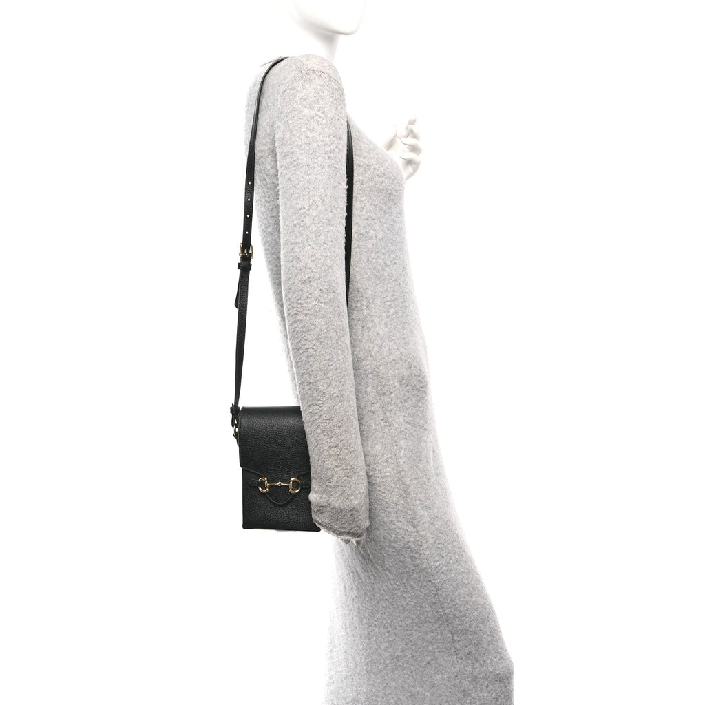 Dollar Calfskin Vertical Horsebit 1955 Crossbody Bag Black