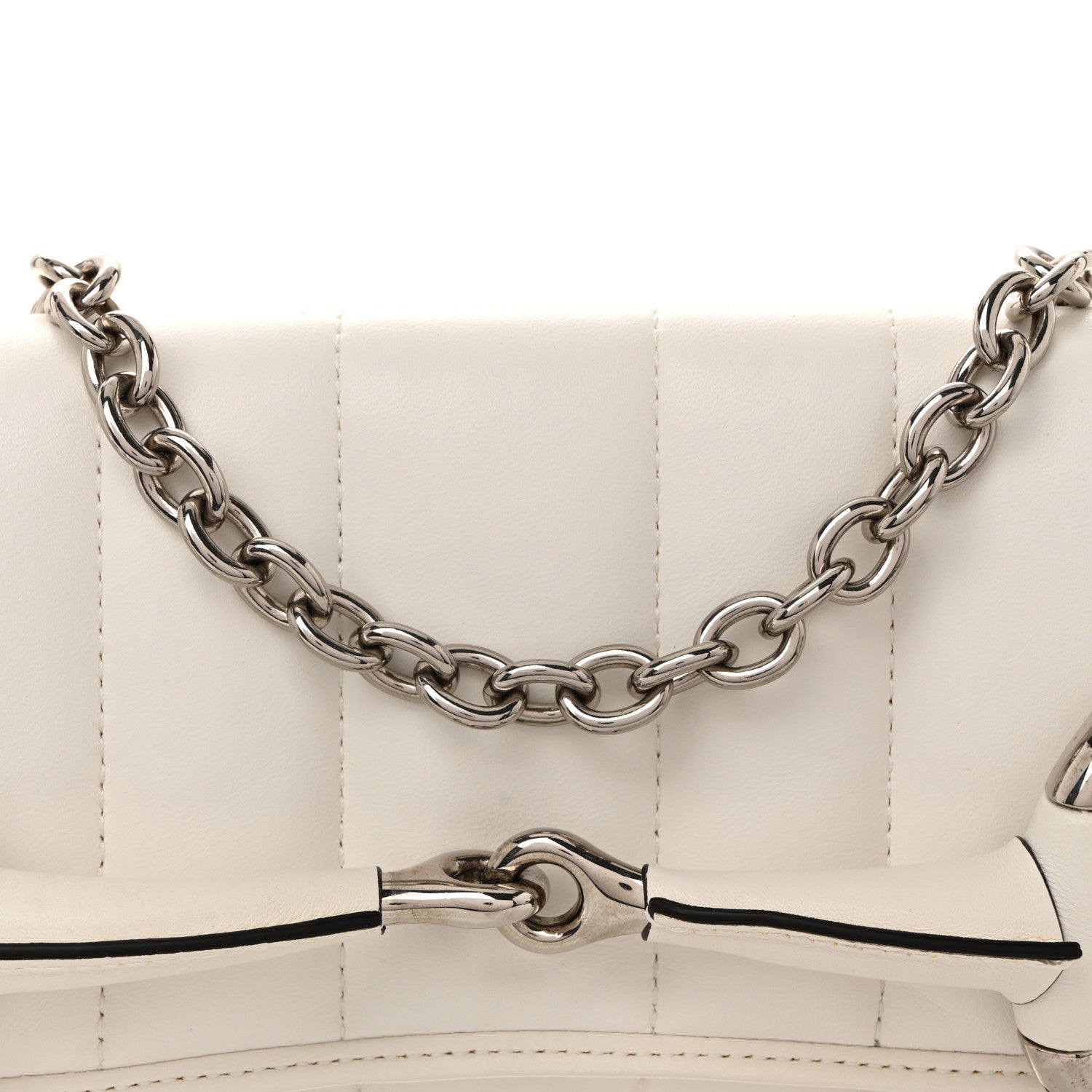 Nappa Vertical Matelasse Medium Maxi Horsebit Chain Shoulder Bag Mystic White