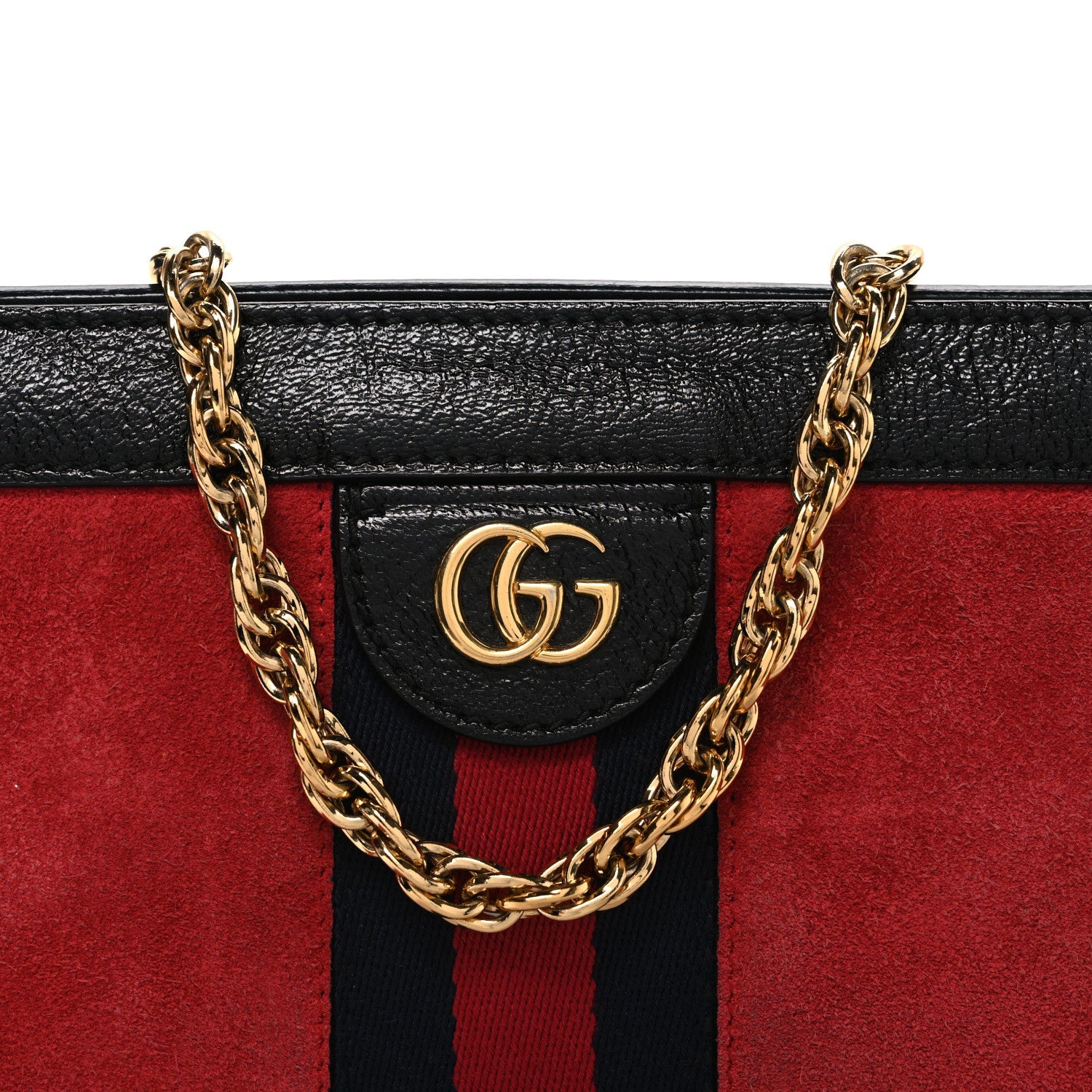 Suede Patent Web Small Ophidia Chain Shoulder Bag Hibiscus Red Black
