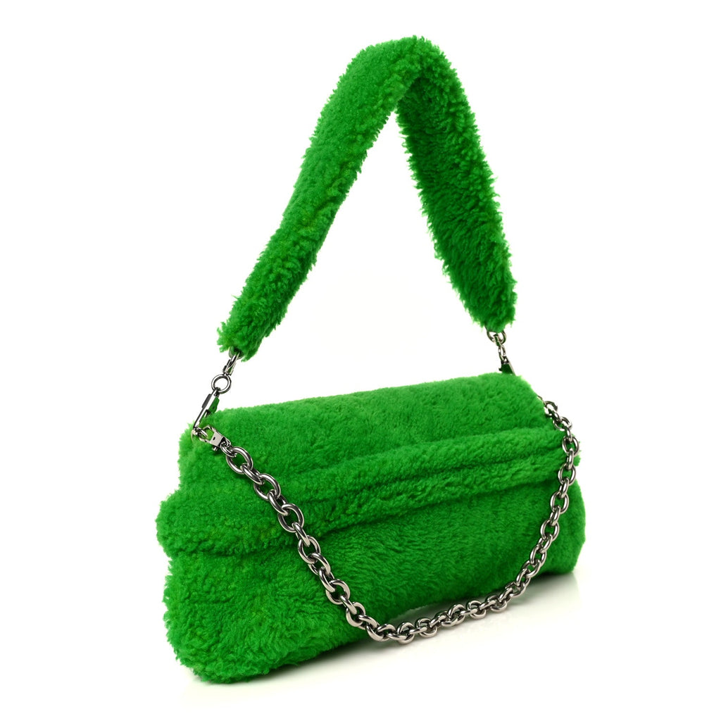 Merino Wool Medium Maxi Horsebit Chain Shoulder Bag Green