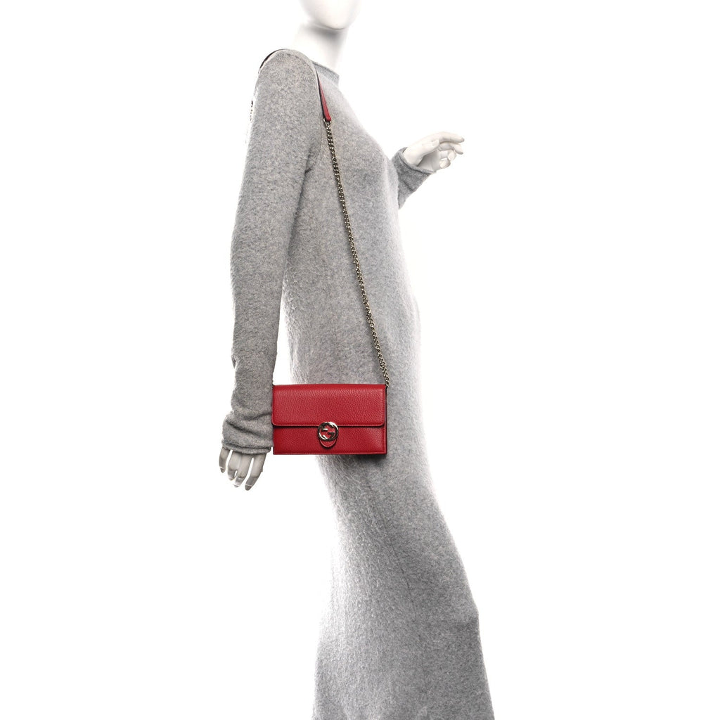 Dollar Calfskin Interlocking G Chain Wallet Red