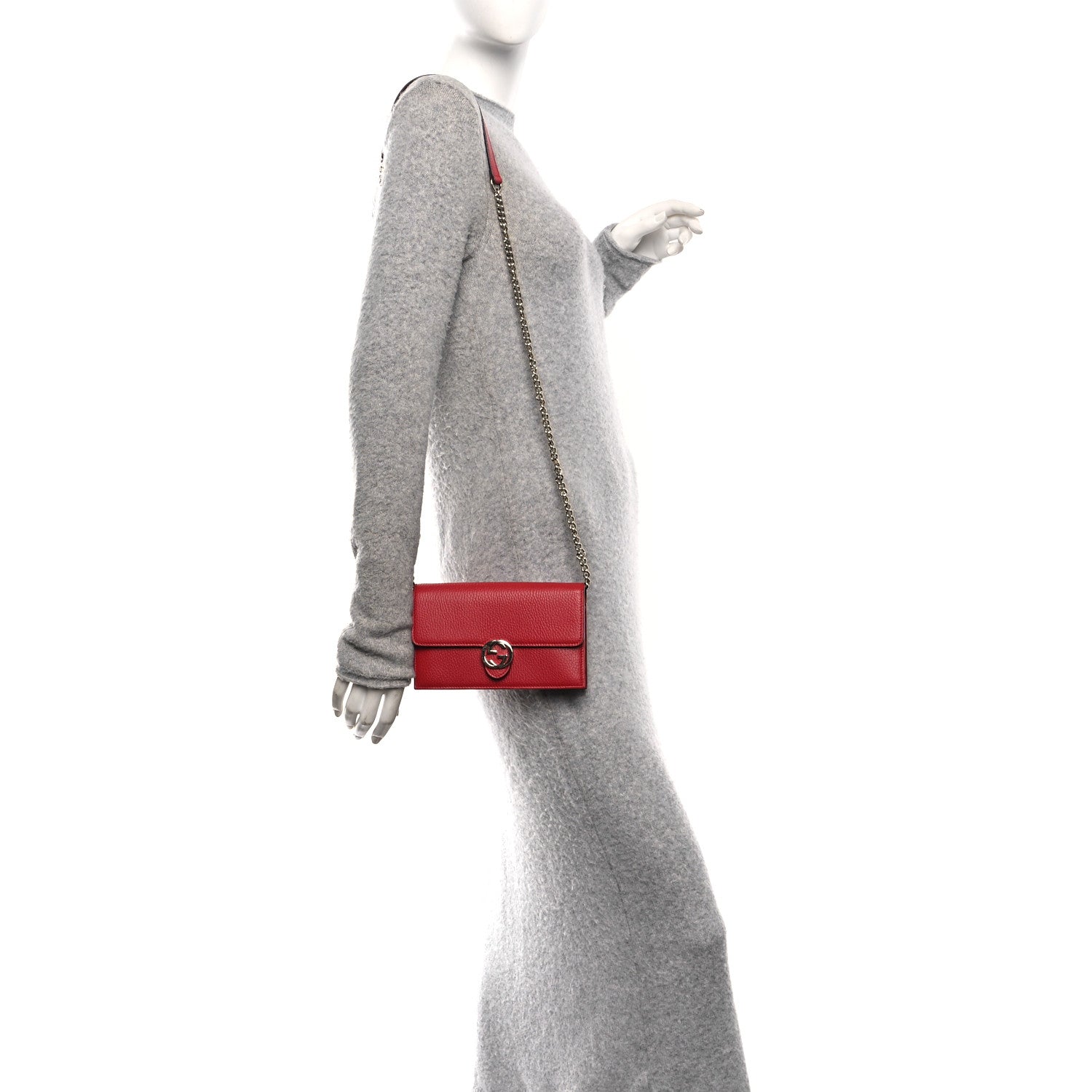 Dollar Calfskin Interlocking G Chain Wallet Red