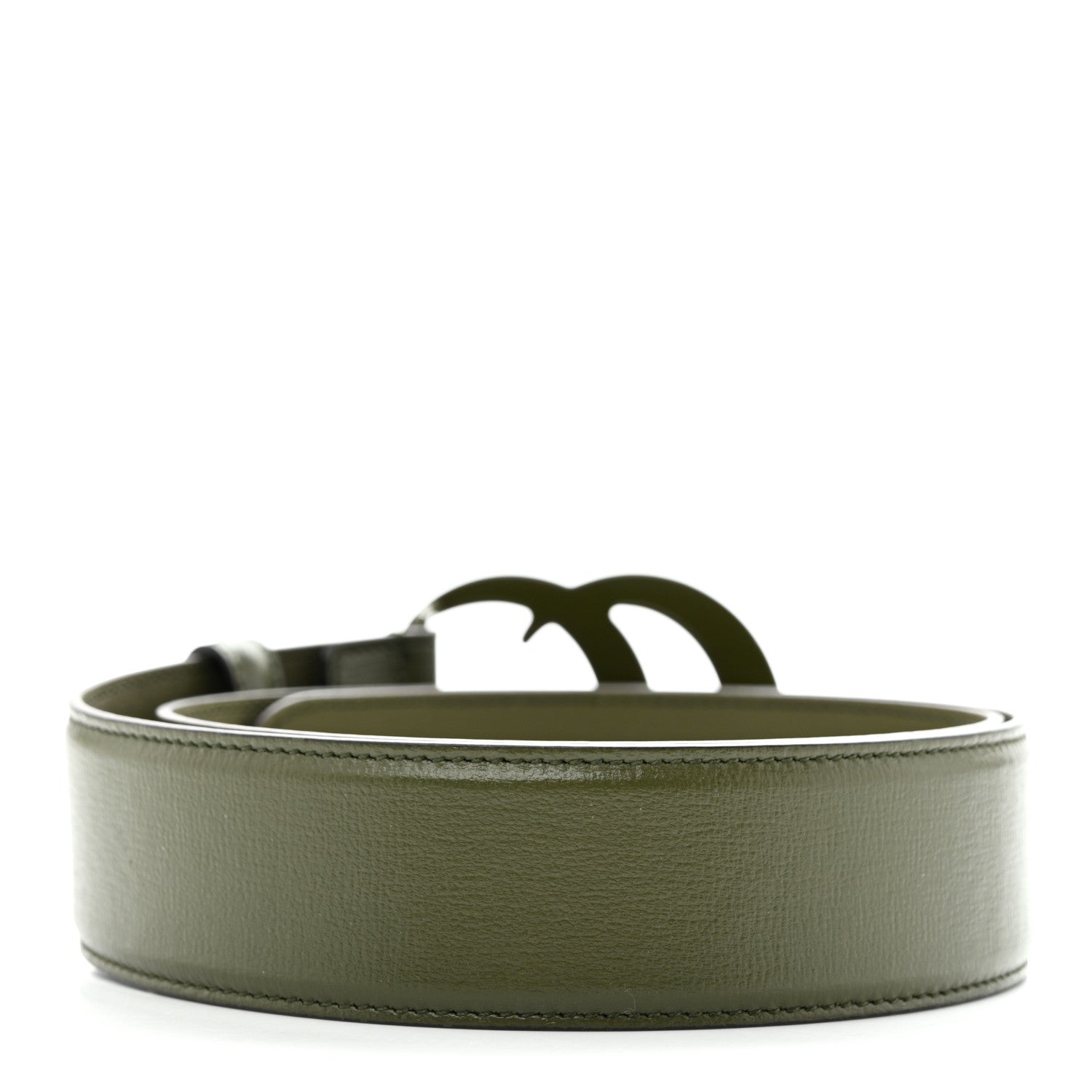 Azalea Calfskin Enamel Monochrome Double G 40mm Belt 75 30 Military Wood