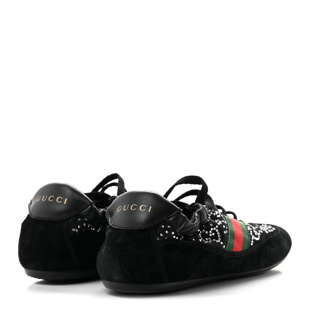 GG Suede Monogram Crystal Web Womens Sneakers 36 Black