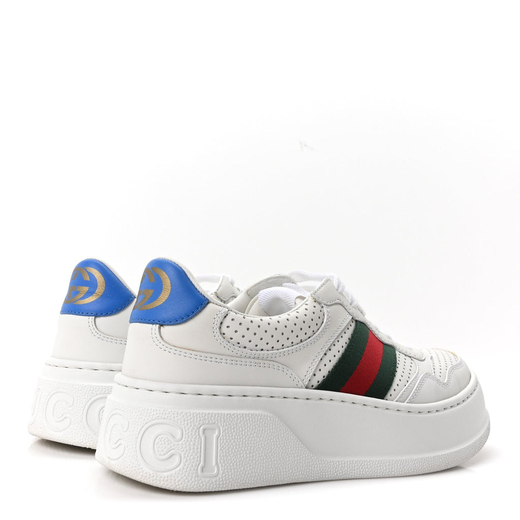 Calfskin Web Perforated Womens Platform 55mm Sneakers 37.5 White Bright Splash