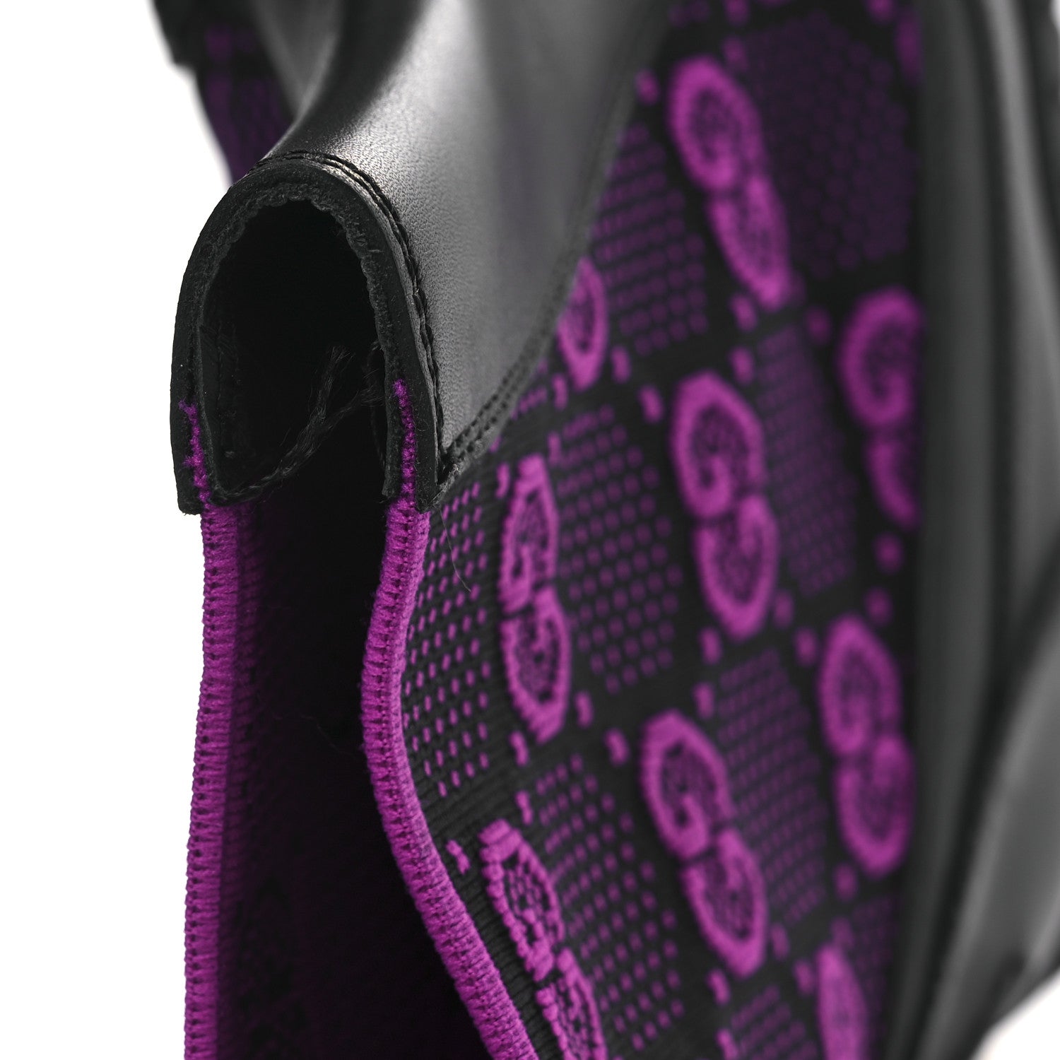Quebec Calfskin Technical Jersey Knit GG Monogram Horsebit Ankle Boots 42 Black Fucsia