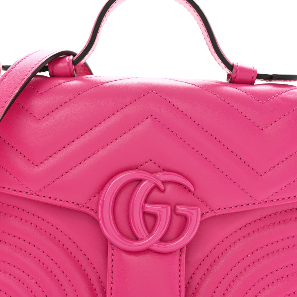 Calfskin Matelasse Monochrome Mini GG Marmont Top Handle Shoulder Bag Classic Fuxia