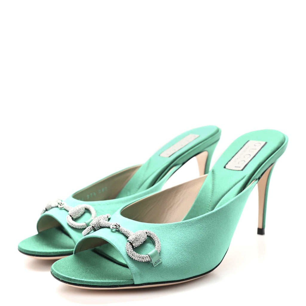 Raso Seta Malaga Kid Crystal Horsebit Sandals 37.5 Jade Caribbean Green