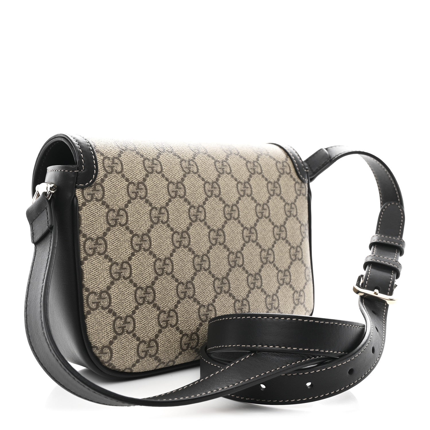 GG Supreme Monogram Horsebit 1955 Soft Small Shoulder Bag Beige Black
