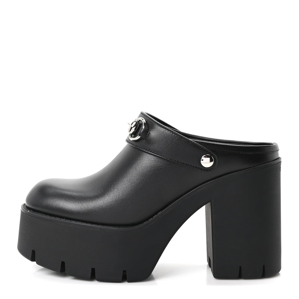 Real Betis Glamour Calfskin Horsebit Platform Mules 37 Black