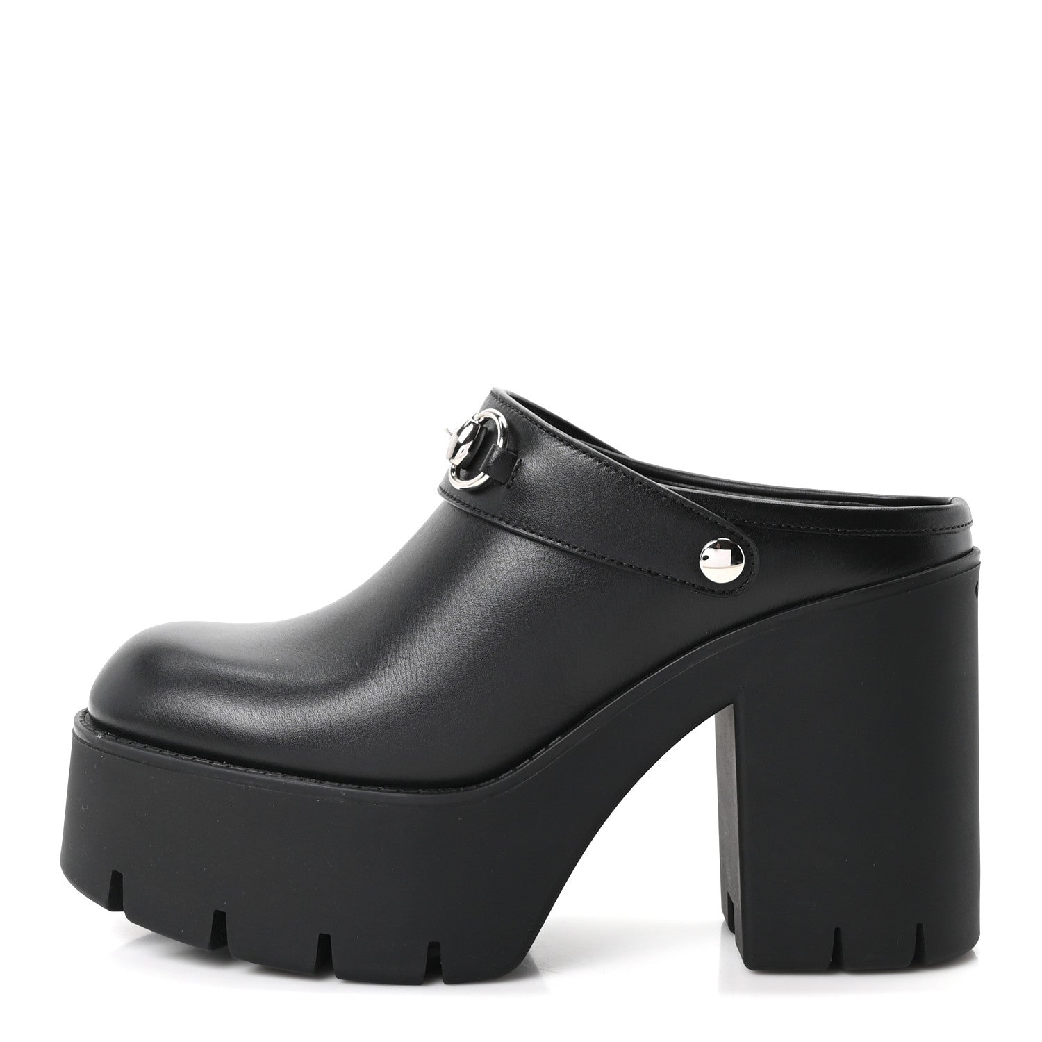 Real Betis Glamour Calfskin Horsebit Platform Mules 37 Black