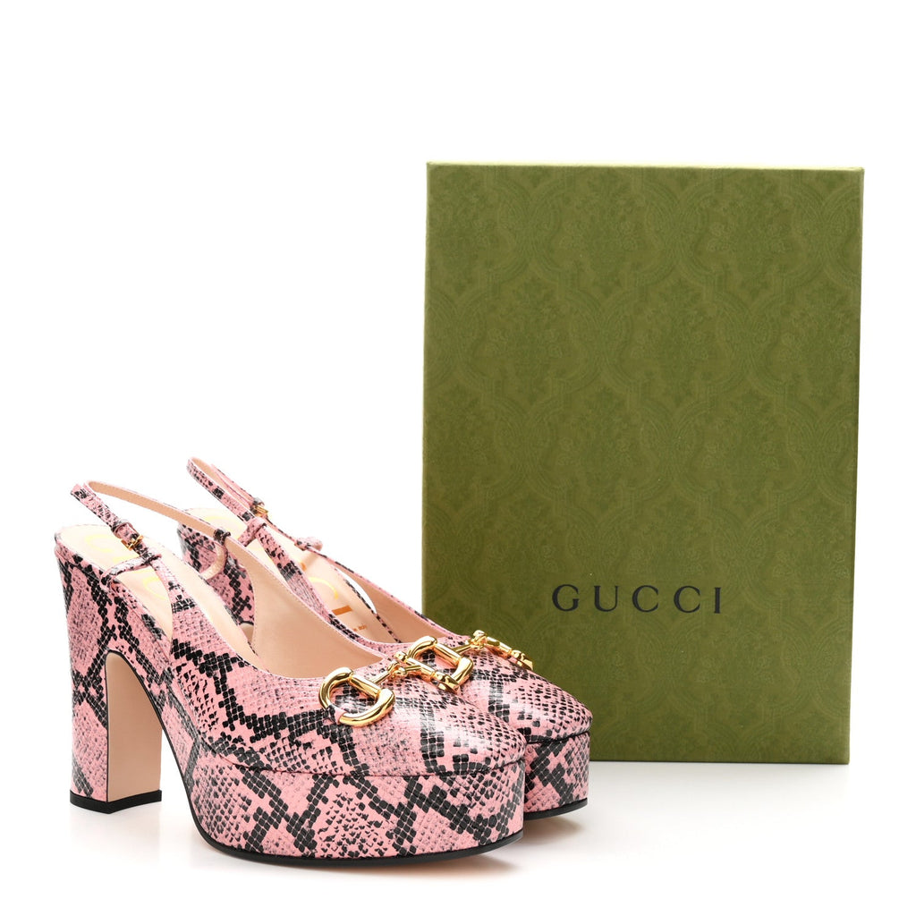Calfskin Python Print Horsebit Platform 35/120mm Slingback Pumps 41 Wild Rose