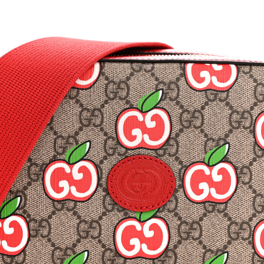 GG Supreme Monogram Apple Small Retro Interlocking G Shoulder Bag Beige Multicolor Lobster Red