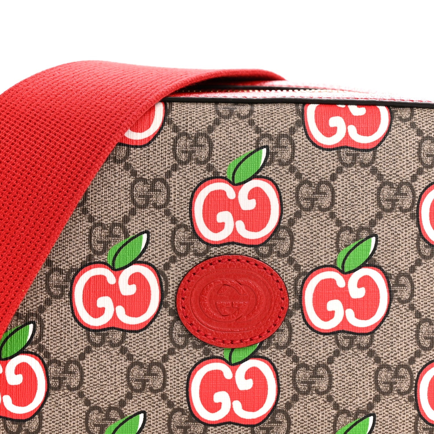 GG Supreme Monogram Apple Small Retro Interlocking G Shoulder Bag Beige Multicolor Lobster Red