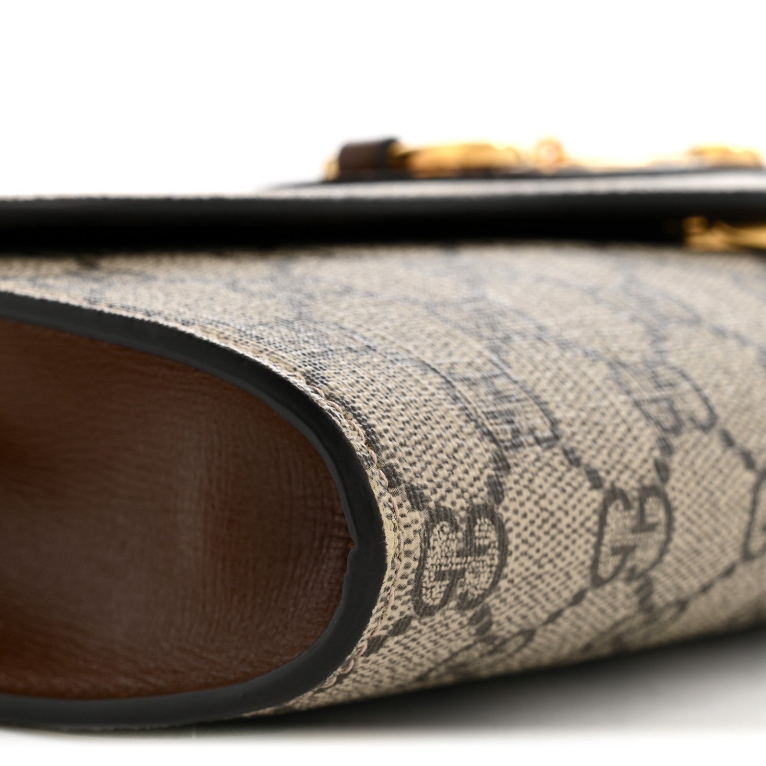 GG Supreme Monogram Azalea Calfskin Web Small Horsebit 1955 Crossbody Bag Beige Ebony Brown Sugar