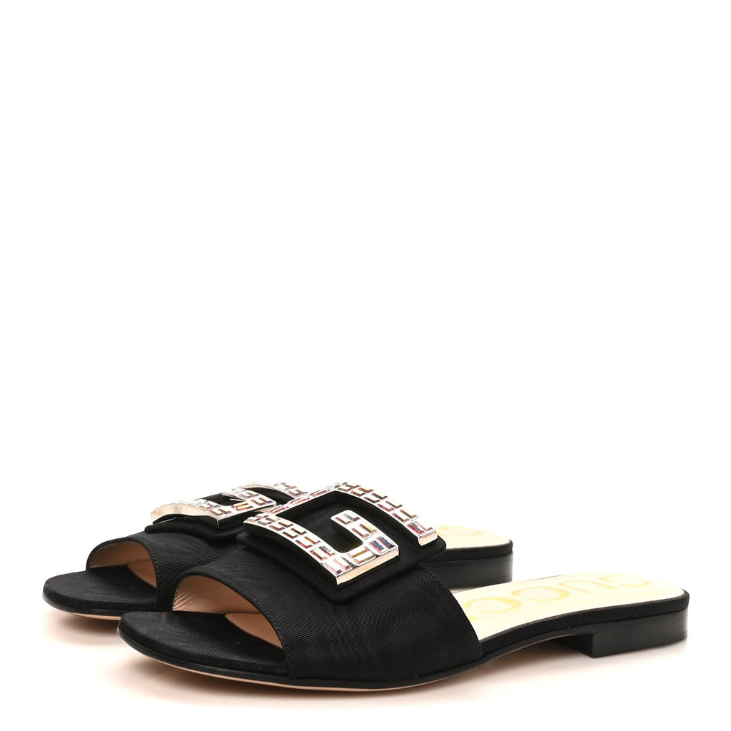 Moire Fabric Crystal Square G Madelyn Slide Sandals 35 Black