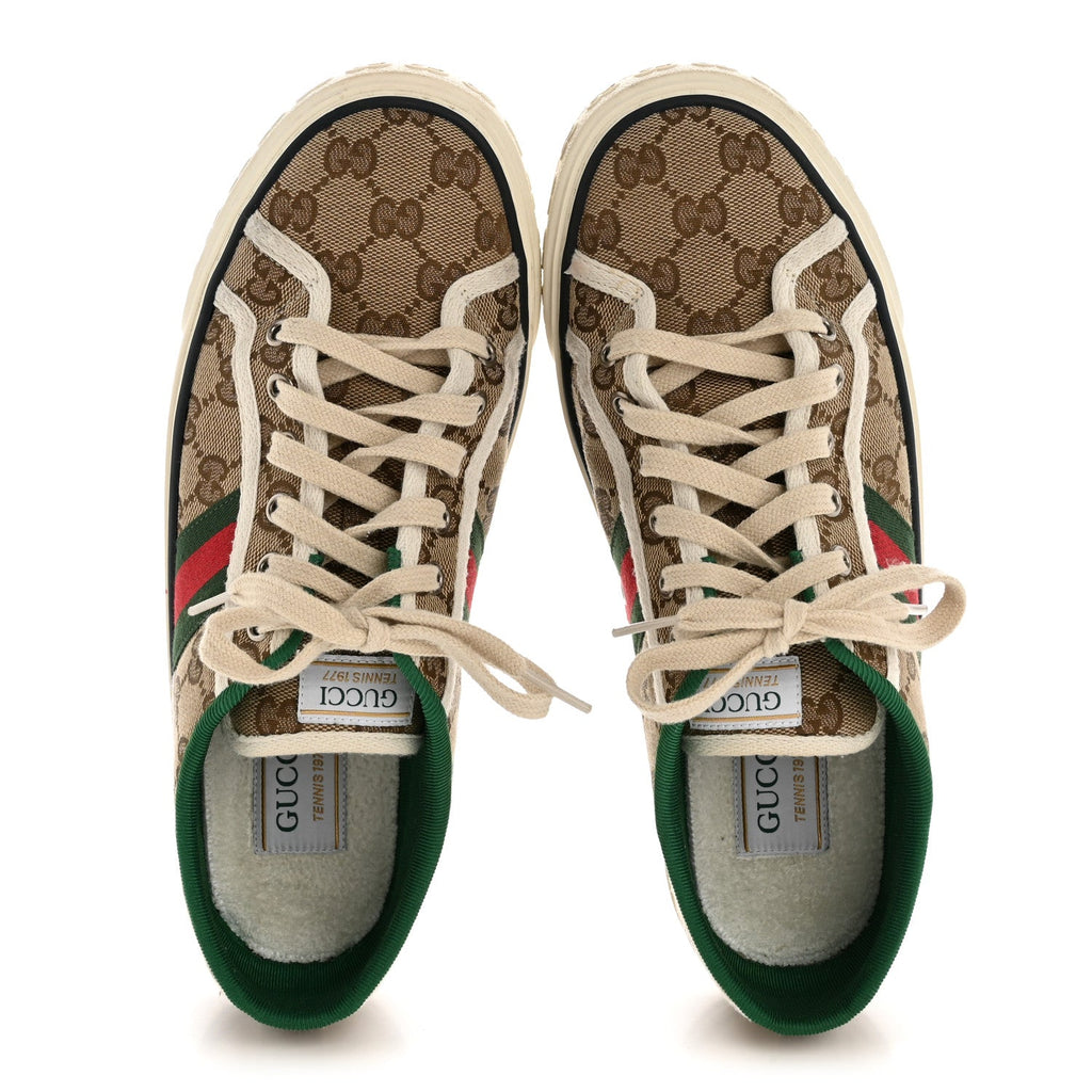 GG Monogram Web Womens 1977 Tennis Sneakers 40.5 Beige Ebony Mystic White