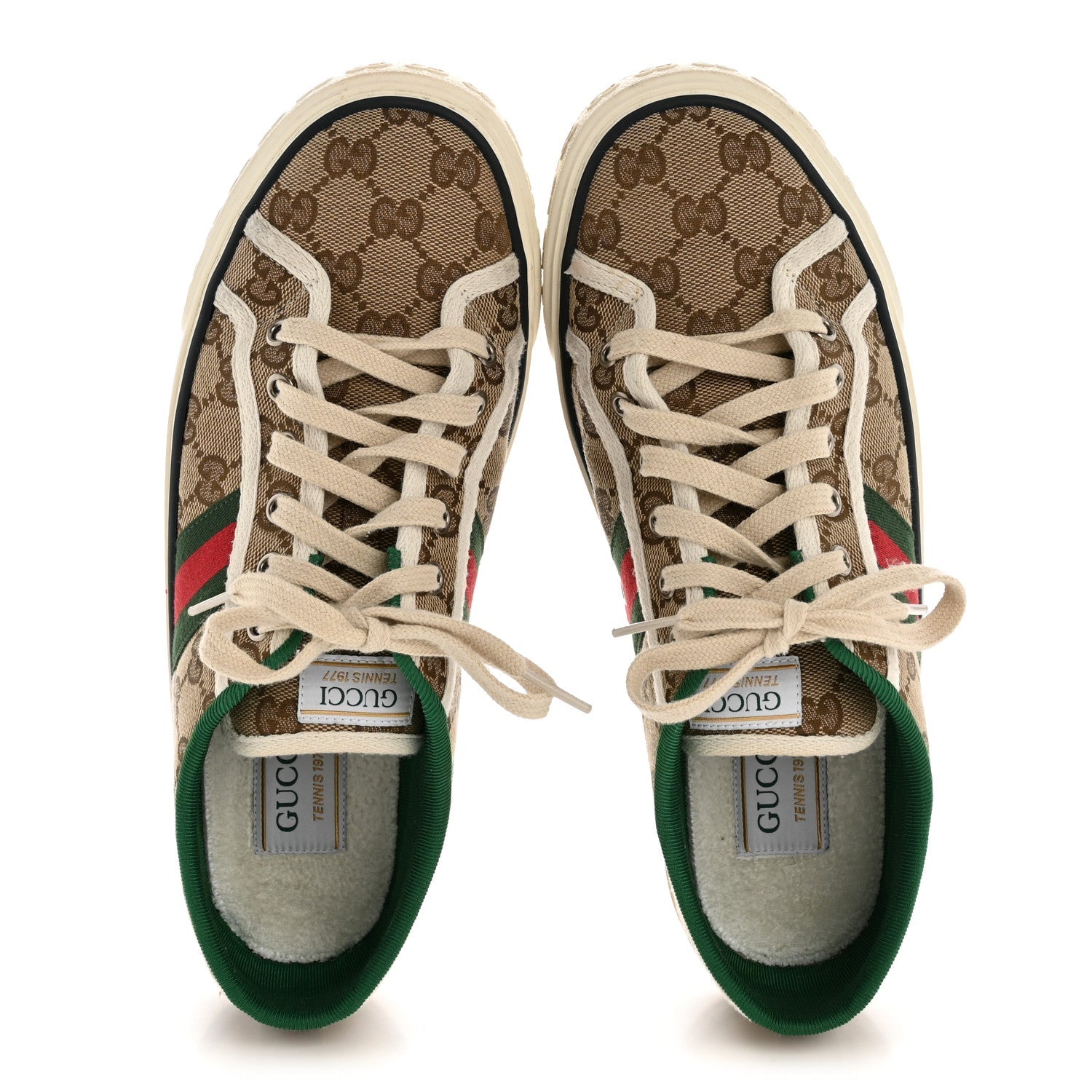 GG Monogram Web Womens 1977 Tennis Sneakers 40.5 Beige Ebony Mystic White