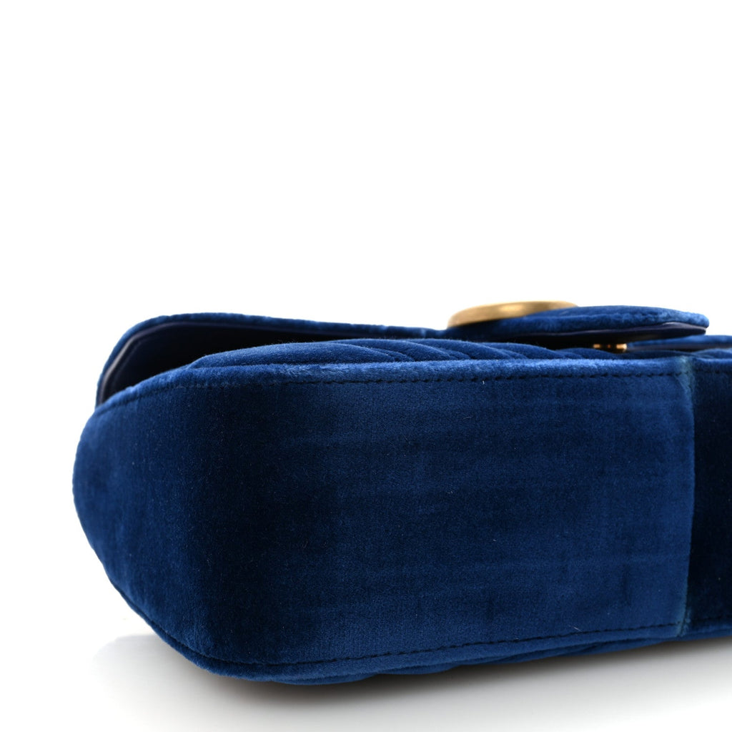 Velvet Matelasse Small GG Marmont Shoulder Bag Cobalt Blue