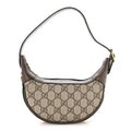 GG Supreme Monogram Textured Calfskin Web Mini Ophidia Half Moon Hobo Beige Ebony New Acero