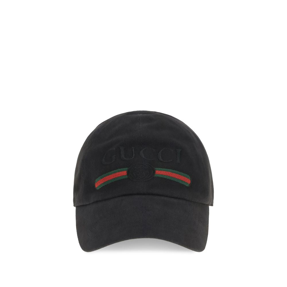 Gucci GU8757364HBKG1060BB Logo-Embroidered Cotton Baseball Cap — Black