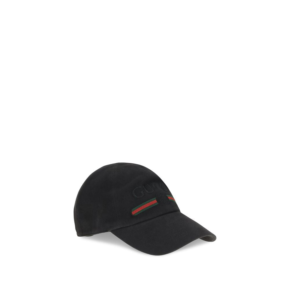 Gucci GU8757364HBKG1060BB Logo-Embroidered Cotton Baseball Cap — Black