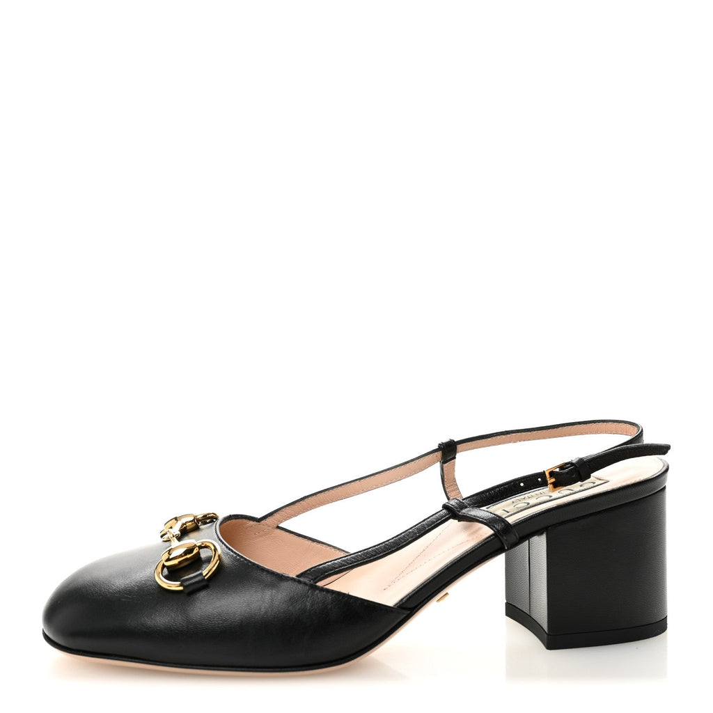 Malaga Kid Horsebit 70mm Slingback Pumps 36  Black