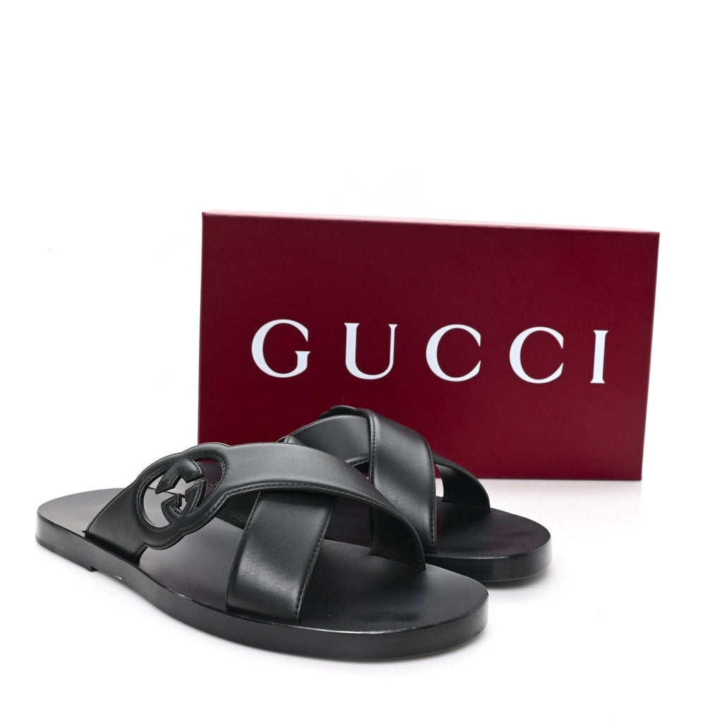 Cosmos Softy Calfskin Interlocking G Sandals 12 Black