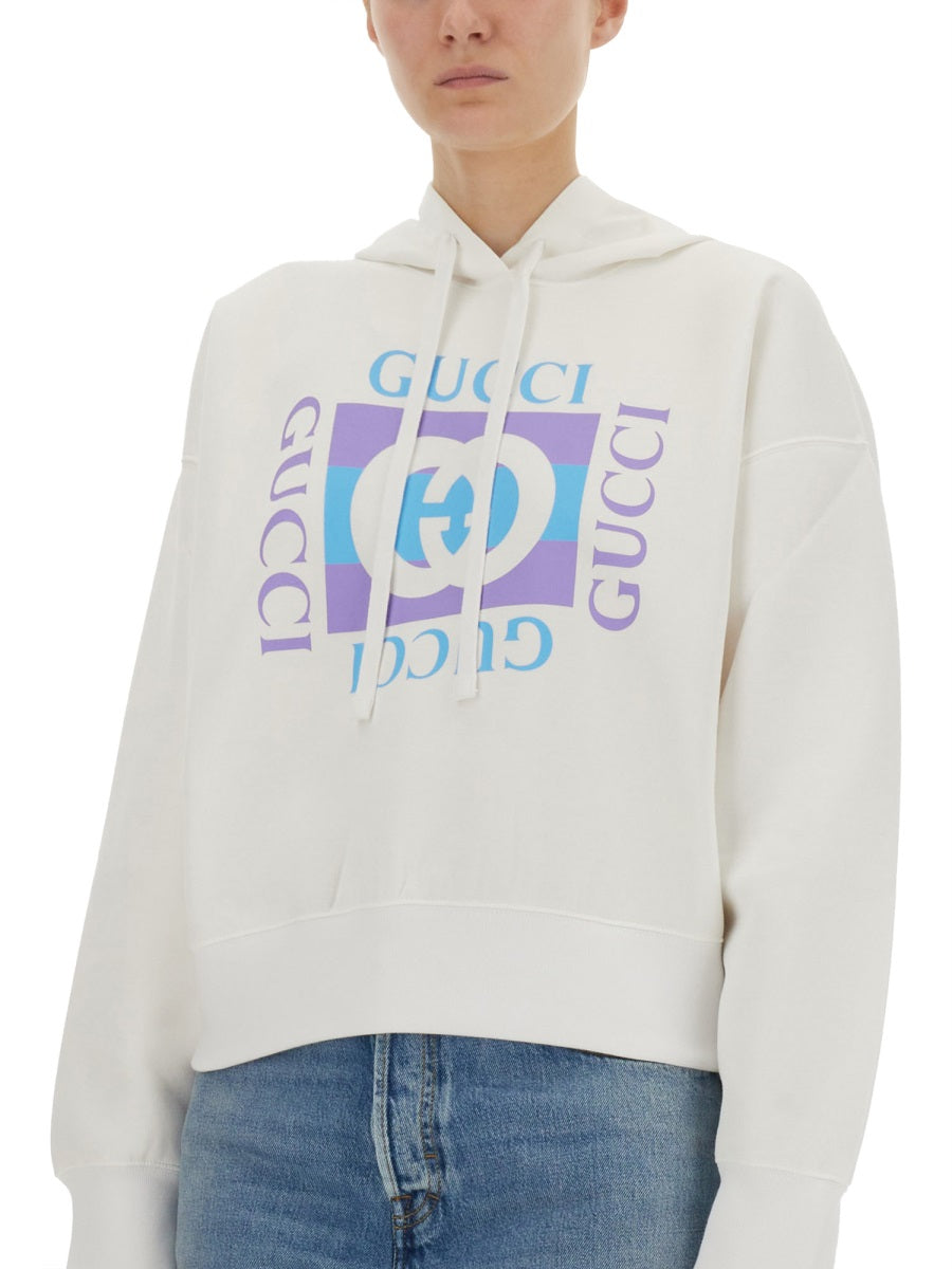 Gucci Printed Cotton Hoodie — White