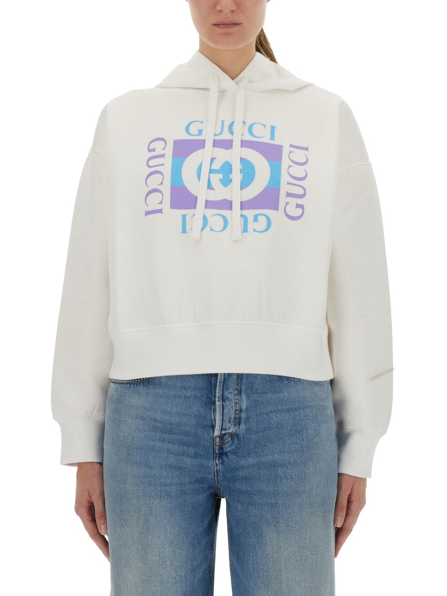 Gucci Printed Cotton Hoodie — White