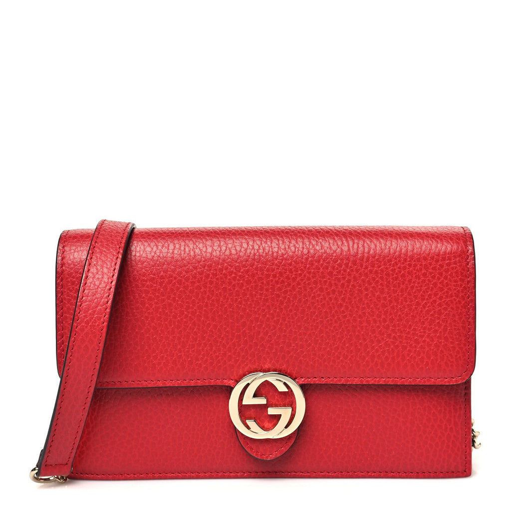 Dollar Calfskin Interlocking G Chain Wallet Red