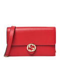 Dollar Calfskin Interlocking G Chain Wallet Red