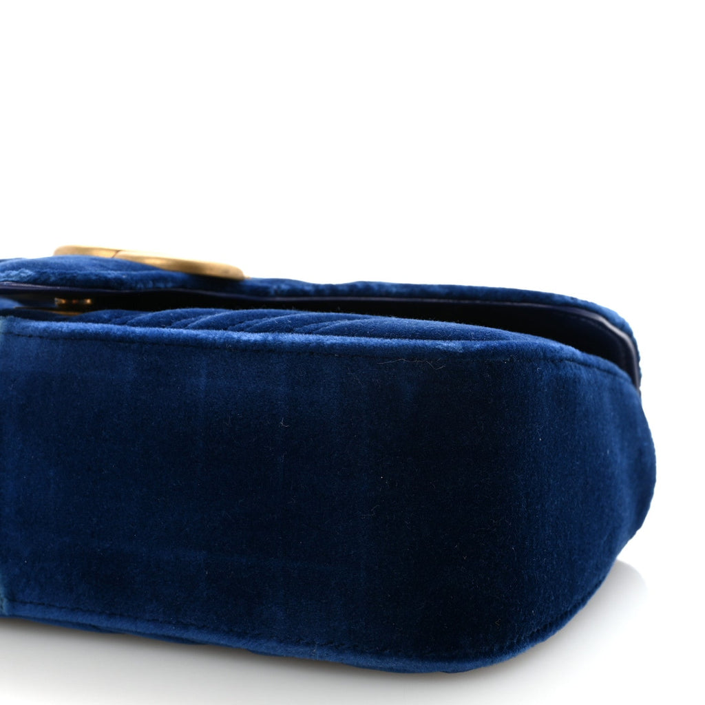 Velvet Matelasse Small GG Marmont Shoulder Bag Cobalt Blue