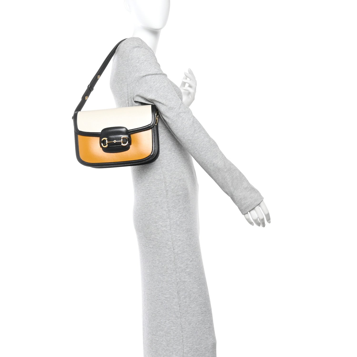Azalea Calfskin Tri-Color Horsebit 1955 Shoulder Bag Mystic White Sun Oil Black