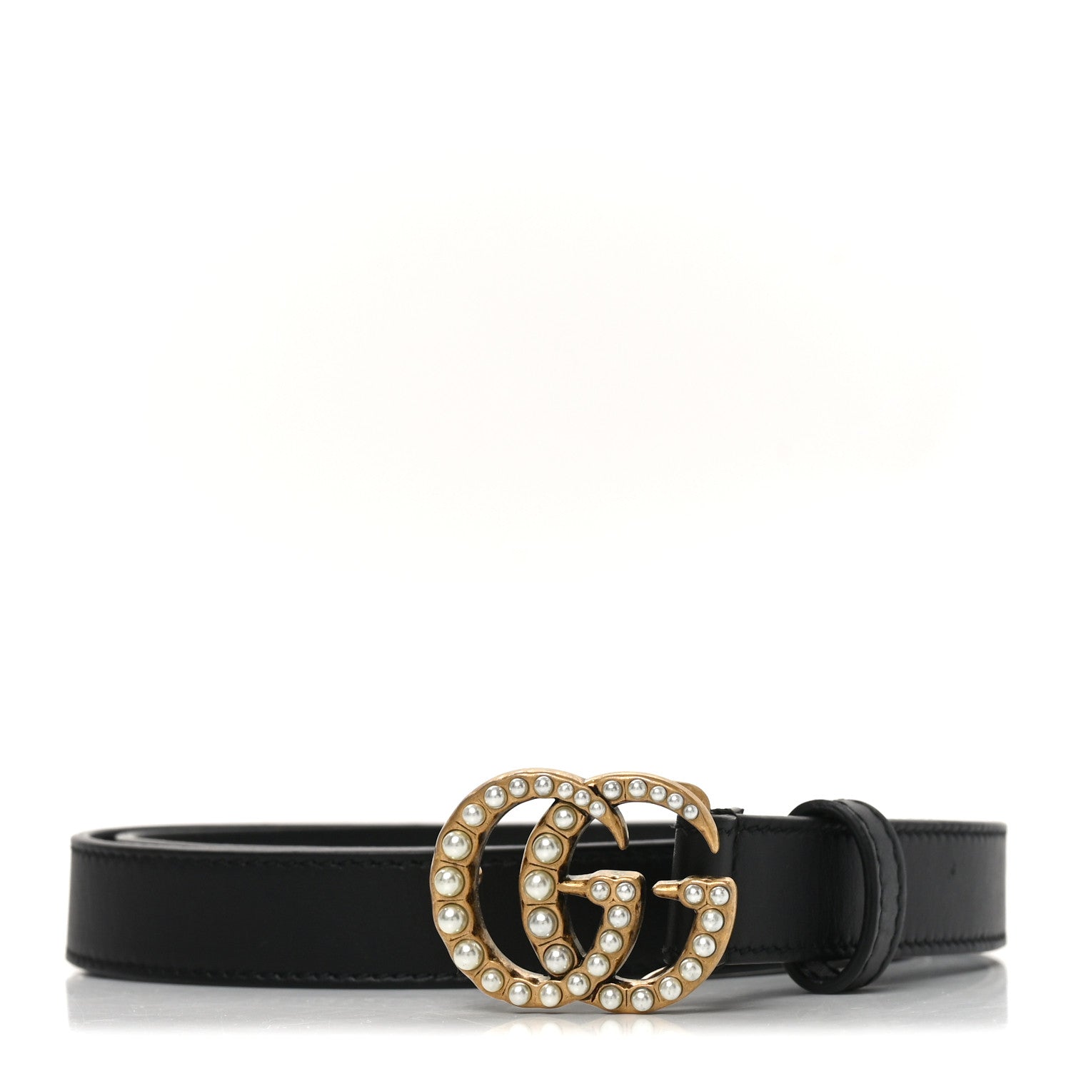 Calfskin Pearl Double G 95 38 Belt Black Cream