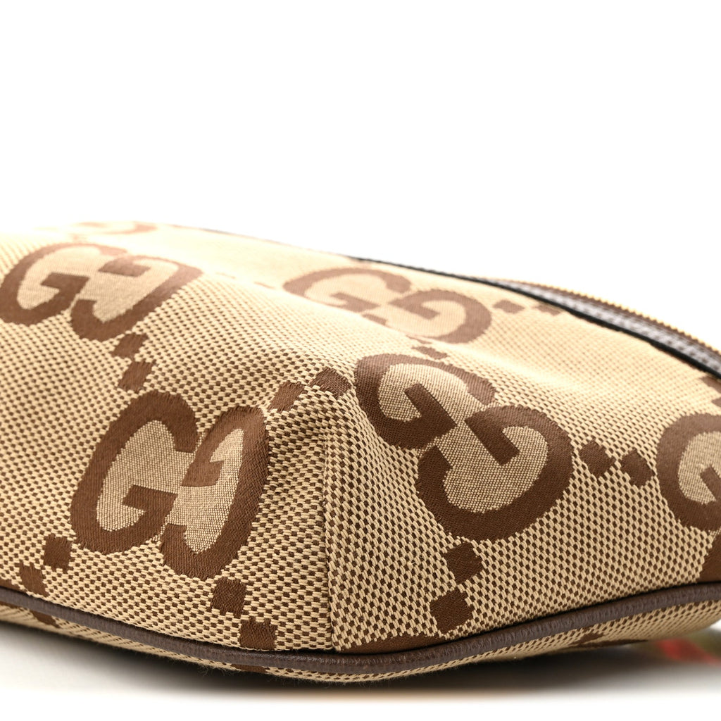 Monogram Jumbo GG Textured Dollar Calfskin Web Belt Bag Camel Ebony New Acero