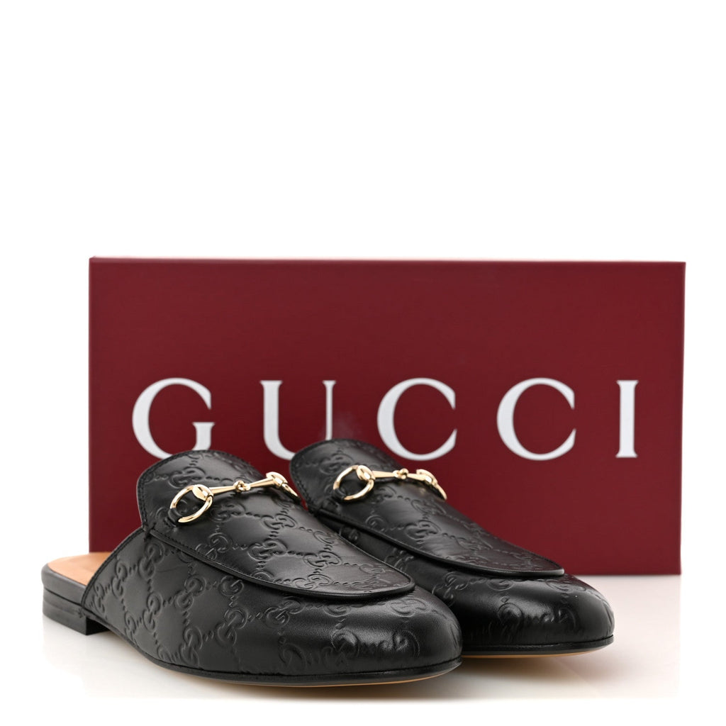 Glamour Calfskin Guccissima Womens Princetown Slippers 39 Black