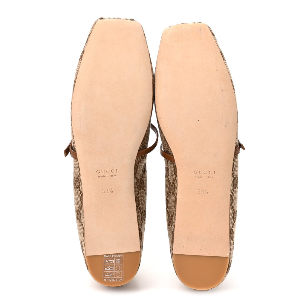GG Monogram Horsebit Bow Ballet Flats 39.5 Beige Ebony Sundial