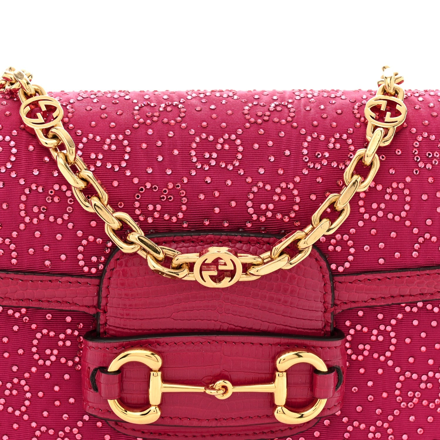 Canvas Calfskin Crystal GG Monogram Snakeskin Mini Horsebit 1955 Shoulder Bag Pink
