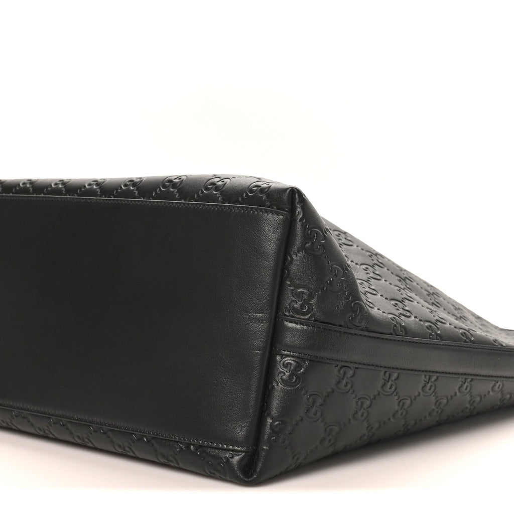 GG Calfskin Embossed Emblem Large Tote Bag Black