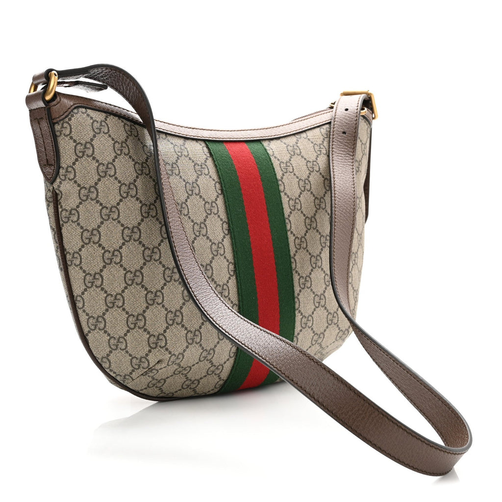 GG Supreme Monogram Web Small Ophidia Half Moon Hobo Brown