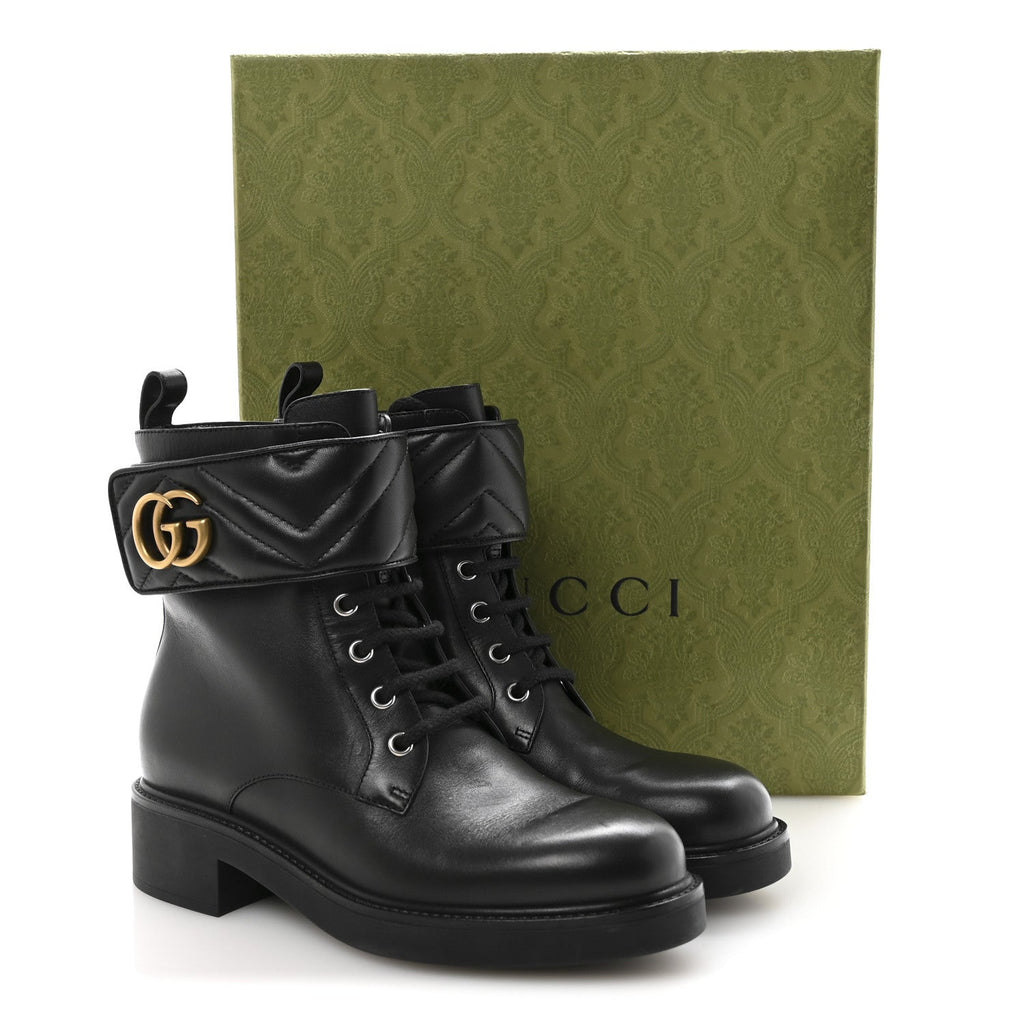 Flores Calfskin Nappa Matelasse GG 40mm Ankle Boots 37.5 Black
